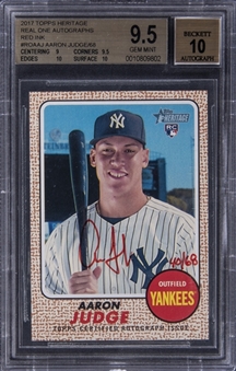2017 Topps Heritage Red Ink Real One Autographs #ROAAJ Aaron Judge Signed Rookie Card (#40/68) - BGS GEM MINT 9.5, BGS 10